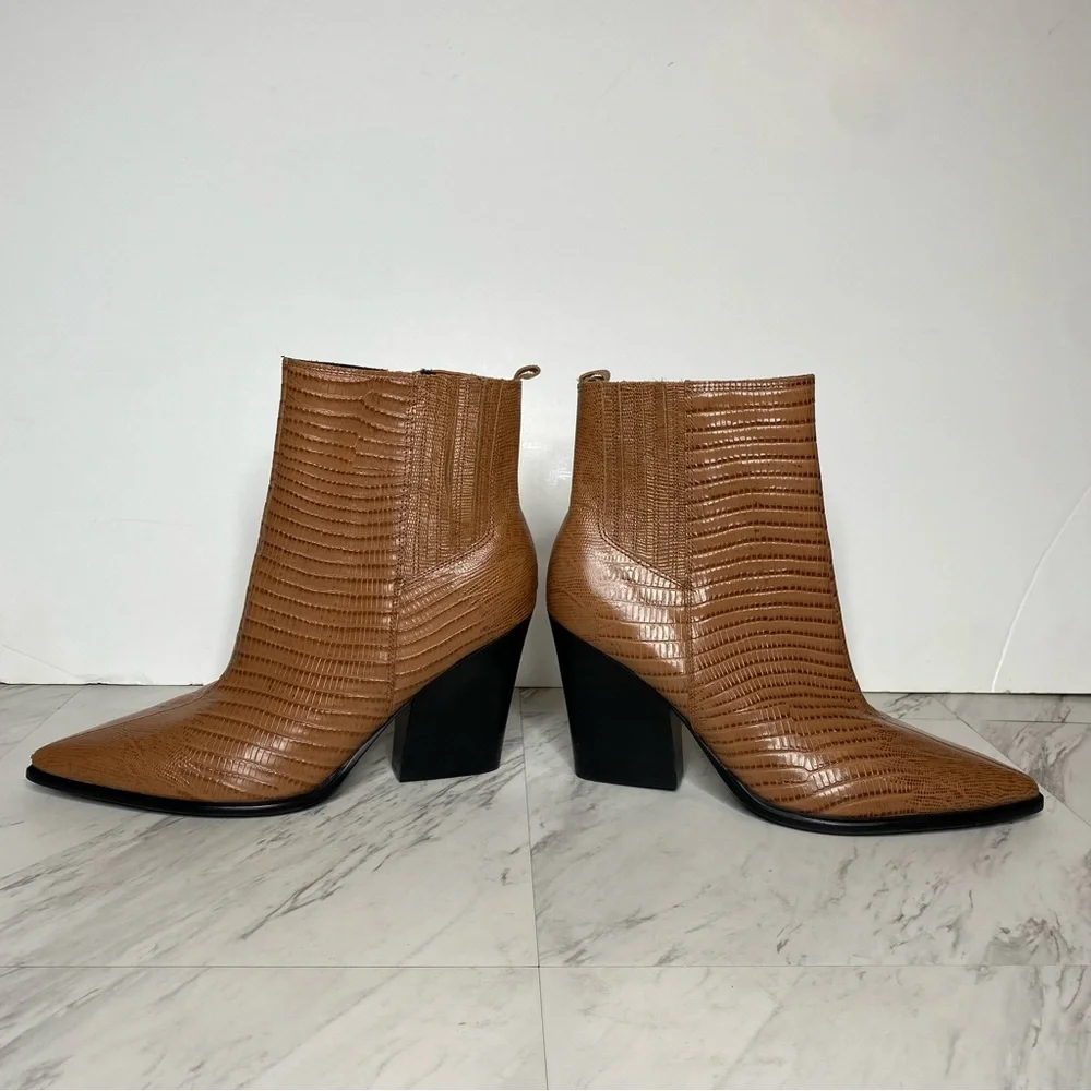 Marc Fisher Mariel Brown Leather Heeled Bootie 11M - Picture 7 of 14